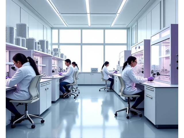 Moderni kosmetikos tyrimų ir plėtros laboratorija su pažangia įranga ir mokslininkais