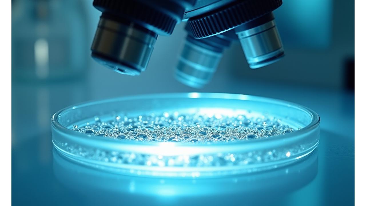 Mikrobiologijos laboratorija su inkubatoriais ir Petri lėkštelėmis, akcentuojant sterilumą ir tikslumą