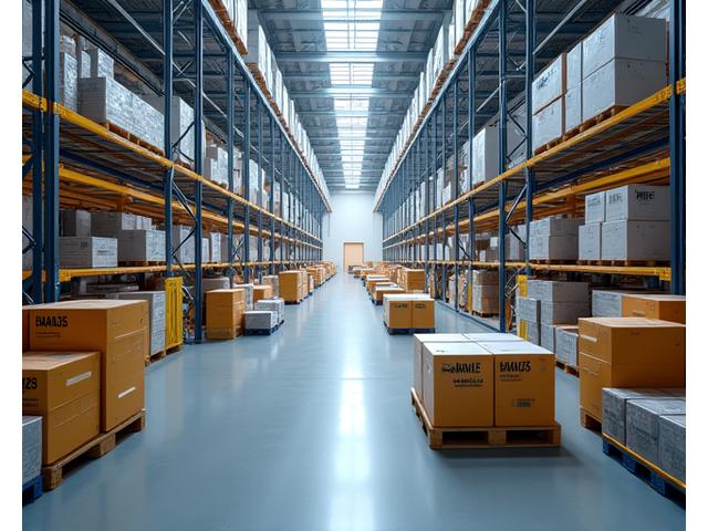 Modernus sandėlis Vilniuje, su automatizuotomis sistemomis ir tvarkingai sudėliotais produktais.“